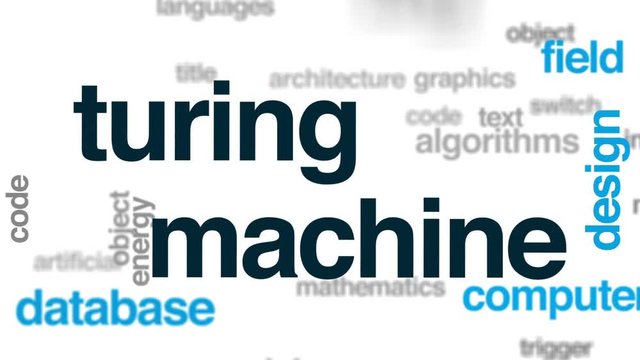 Turing machine animated word cloud, text design animation.