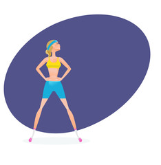 Girl, engaged in physiotherapy exercises, makes turns of head, torso.