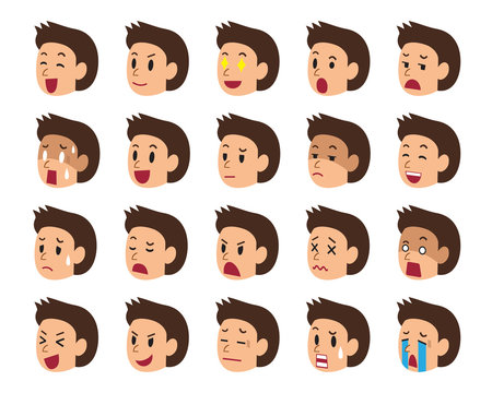 Cartoon set of a man faces showing different emotions