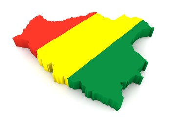 Obraz premium 3D Karte von Bolivien mit Flagge auf weißem Hintergrund 