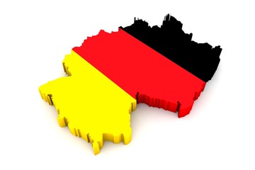 3D Karte von Deutschland mit Flagge auf wei&szlig;em Hintergrund 