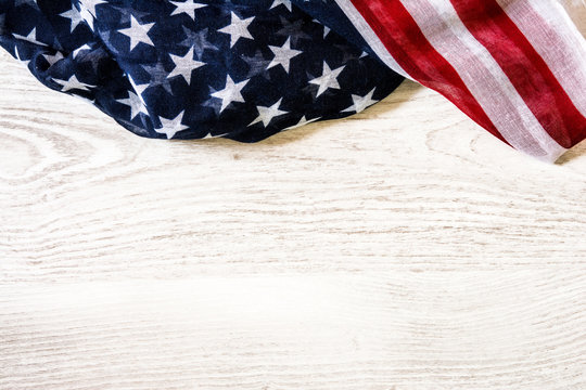 United States flag on wooden background

