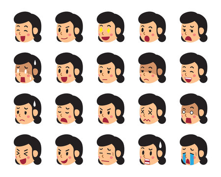 Cartoon woman faces showing different emotions