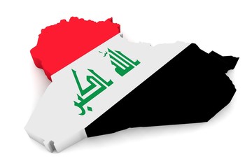 3D Karte von Irak mit Flagge auf weißem Hintergrund
