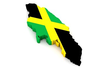 3D Karte von Jamaica mit Flagge auf weißem Hintergrund
