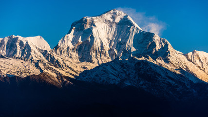 Fototapeta na wymiar View of the icebergs mountain route to Annapurna base camp trekking in Nepal.