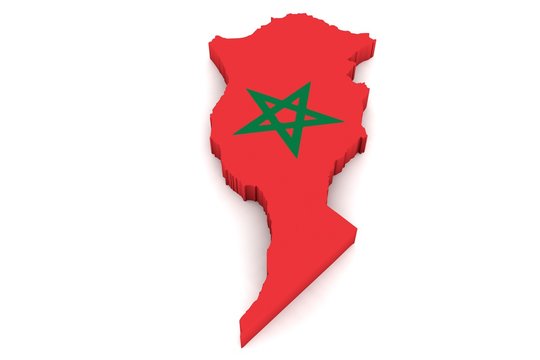 3D Karte von Marokko mit Flagge auf weißem Hintergrund
