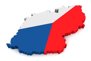 3D Karte von Tschechische Republik mit Flagge vor weißem Hintergrund