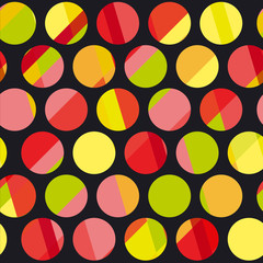 Polka dot motif modern concept vector illustration. Colorful round shape seamless pattern for wrapping paper, background, web and print projects..