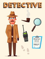 Funny detective character. Cartoon vector illustration