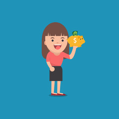 business woman with golden piggy bank, Pension