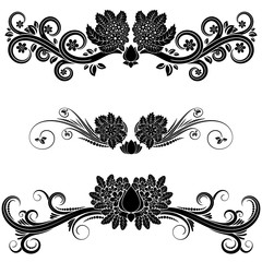 Page borders with floral motifs in black and white isolated by layers