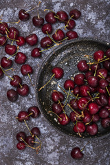 ripe cherry on a black plate