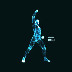 Leadership concept. Standing Man. Human with arm up. Silhouette for sport championship. Vector Illustration.