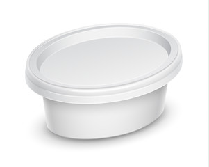 Vector white oval container for cosmetics cream, butter or margarine spread. Packaging template illustration.