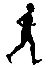 Fototapeta na wymiar Running man black silhouette isolated vector illustration. Man jogging, sport man, runner.