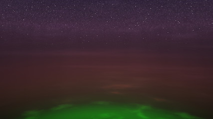 mysterious exotic glowing green alien planet under a starry sky