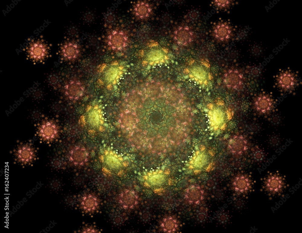 Poster lacy colorful clockwork pattern. digital fractal art design. abstract design of sacred symbols signs