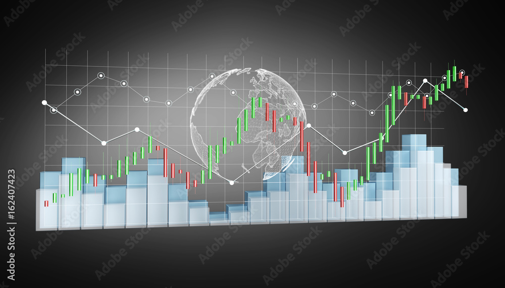 Poster digital 3d rendered stock exchange stats and charts