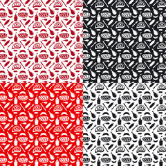 set of seamless patterns for grill and barbecue