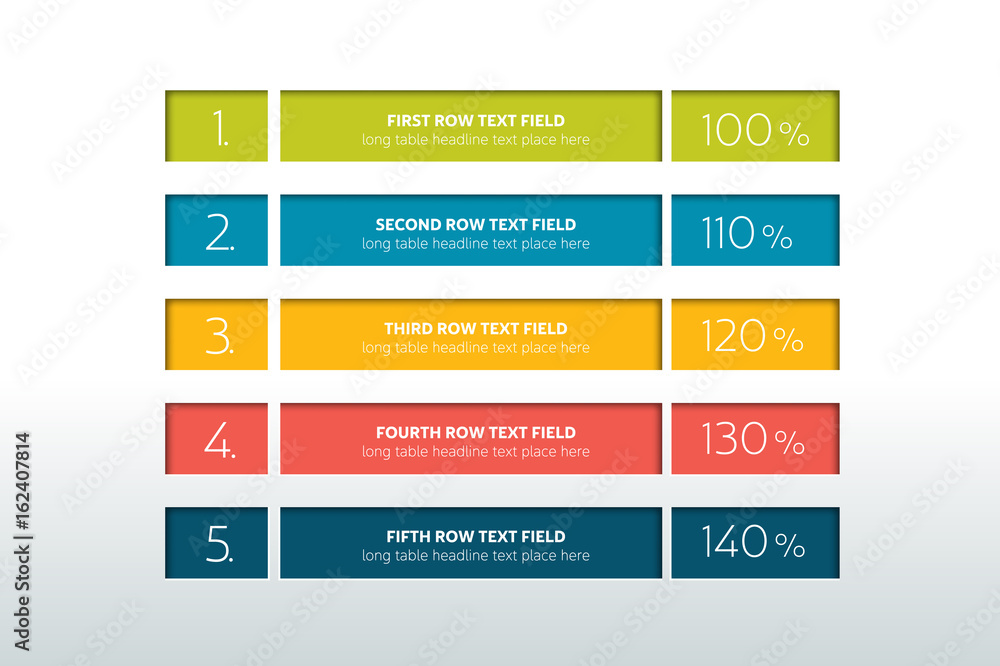 Poster table, schedule design template with 5 row. vector banner.
