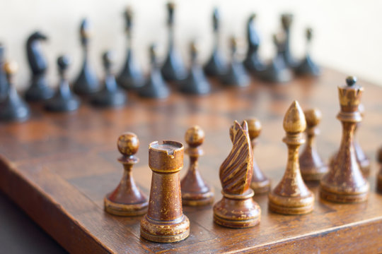 Vintage wooden chess pieces