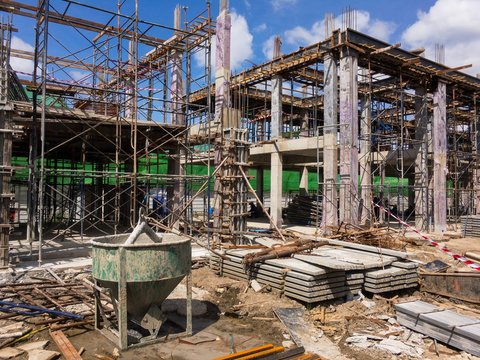 concrete bukcet lay in underconstruction site