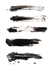 Photo set black grunge brush strokes oil paint isolated on white background 