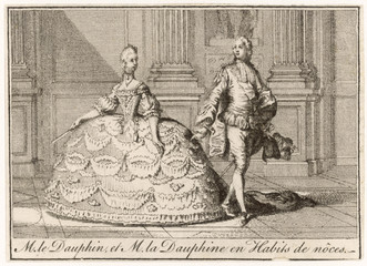 Louis XVI and Marie Antoinette in wedding costumes. Date: 1770