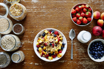  organic fresh nutritious breakfast muesli and seasonal fruits healthy lifestyle