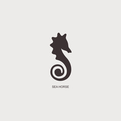 Stylized graphic Seahorse. Silhouette illustration of sea life. Sketch for tattoo on isolated white background. Vector flat logo icon © subjob