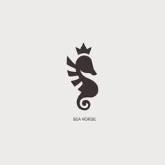 Stylized graphic Seahorse. Silhouette illustration of sea life. Sketch for tattoo on isolated white background. Vector flat logo icon