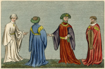 Fototapeta na wymiar English Noblemen 14th century. Date: 14th century