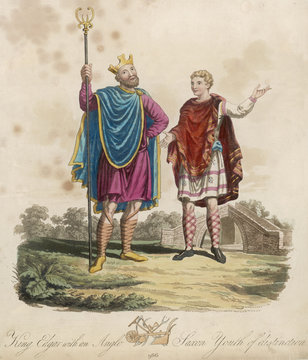 King Edgar I the Peaceable with page. Date: Reigned 959 - 975