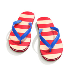 Red and off-white striped pattern flip flops - front view