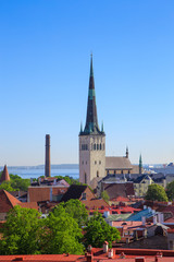 View on the St. Olaf's Church on a clear summer day Tallinn, Estonia
