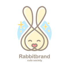 Pastel color logo design template with animal head. Cute rabbit snout for sign pet shop. Symbol in a linear style with the silhouette of the leverets. heart nose. Vector.