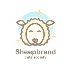 Pastel color logo design template with animal head. Cute sheep snout for sign pet shop. Symbol in a linear style with the silhouette of the lamb. Heart nose. Vector.