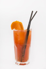 Fruit cocktail in a large glass cup 