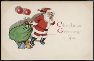 Father Christmas delivering Xmas presents. Date: 19th century