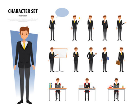 Set of Business Man Character in office style. Business job function. Illustration vector of avatar people design.