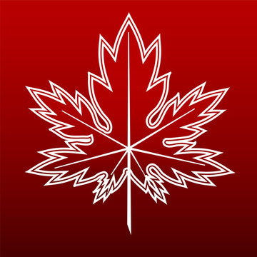 Red background maple leaf contour White