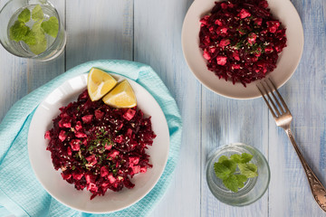 Beetroot salad with feta, sesame and lemon