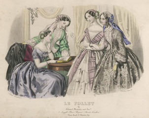 Fototapeta na wymiar Le Follet Fashions 1850s. Date: early 1850s