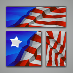 Polygonal USA flag banners set. Low poly Independence day background for card, poster and flyer.