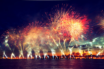 Colorful fireworks in St. Petersburg.