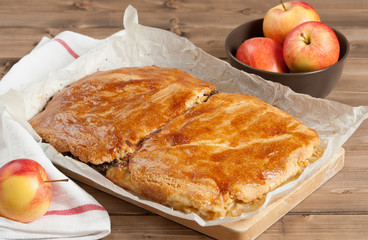 Homebaked Pie With Apple And Chocolate Parts.