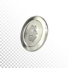 3d silver coin with dollar sign.