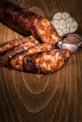 Smoked sausage. Homemade sausage.