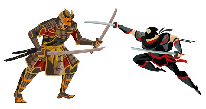 samurari warrior fighting a ninja